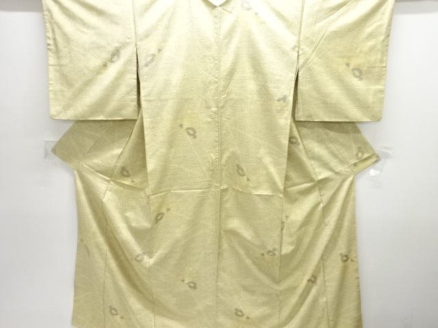 アンティーク　幾何学に蝶模様織り出し手織り紬着物